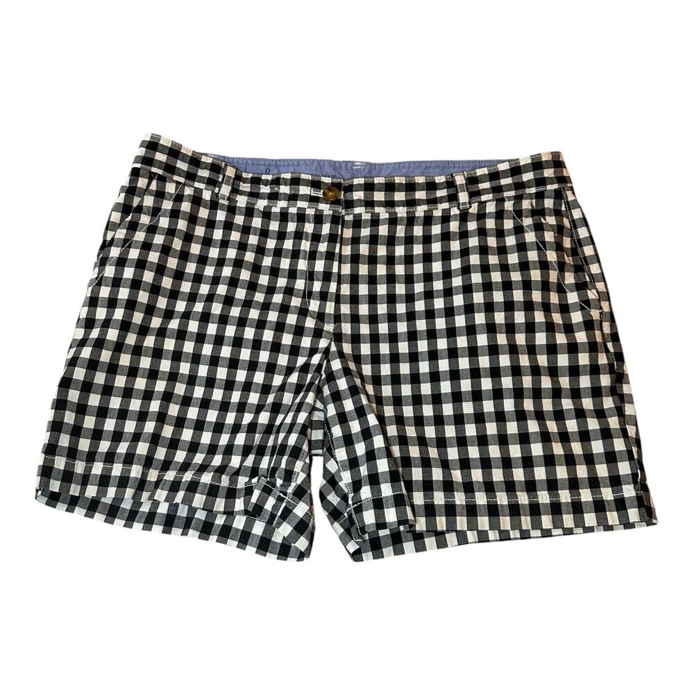 Talbots Black White Gingham Check Chino Shorts Size 14P Cotton Stretch Classic